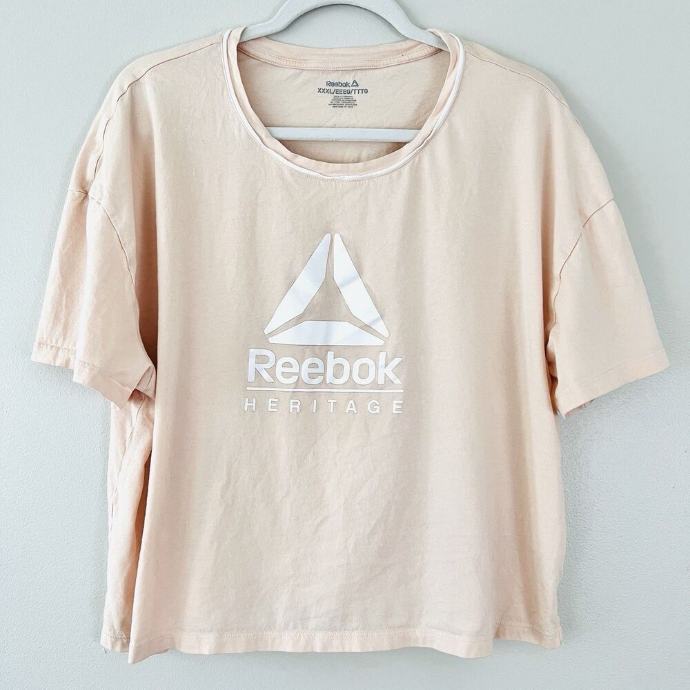Clearance🎉Reebok Soft Pink Cropped T-shirt Workout Soft Cotton Blouse Plus XXXL